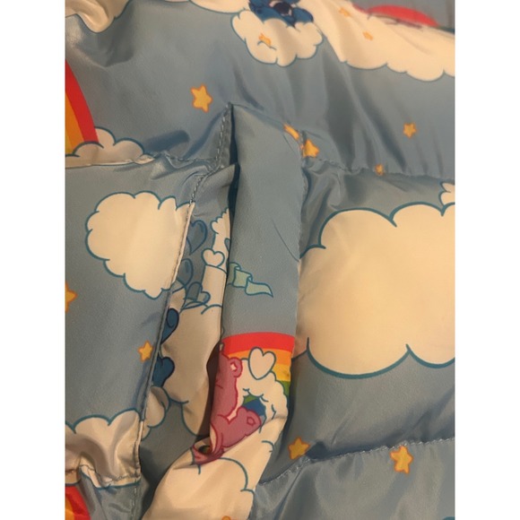Dolls Kill x Care Bears Puffer Jacket Clouds Rainbow Hearts Blue Size L - Picture 6 of 10